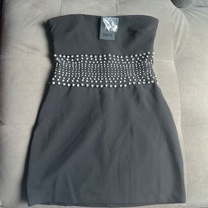 Revolve NBD mini black dress with time stones detail Soshana black mini dress